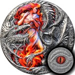Republic of Cameroon 2 oz FLAMING WYVERN DRAGON series DRAGONOLOGY 2000 Francs Silver Coin 2023